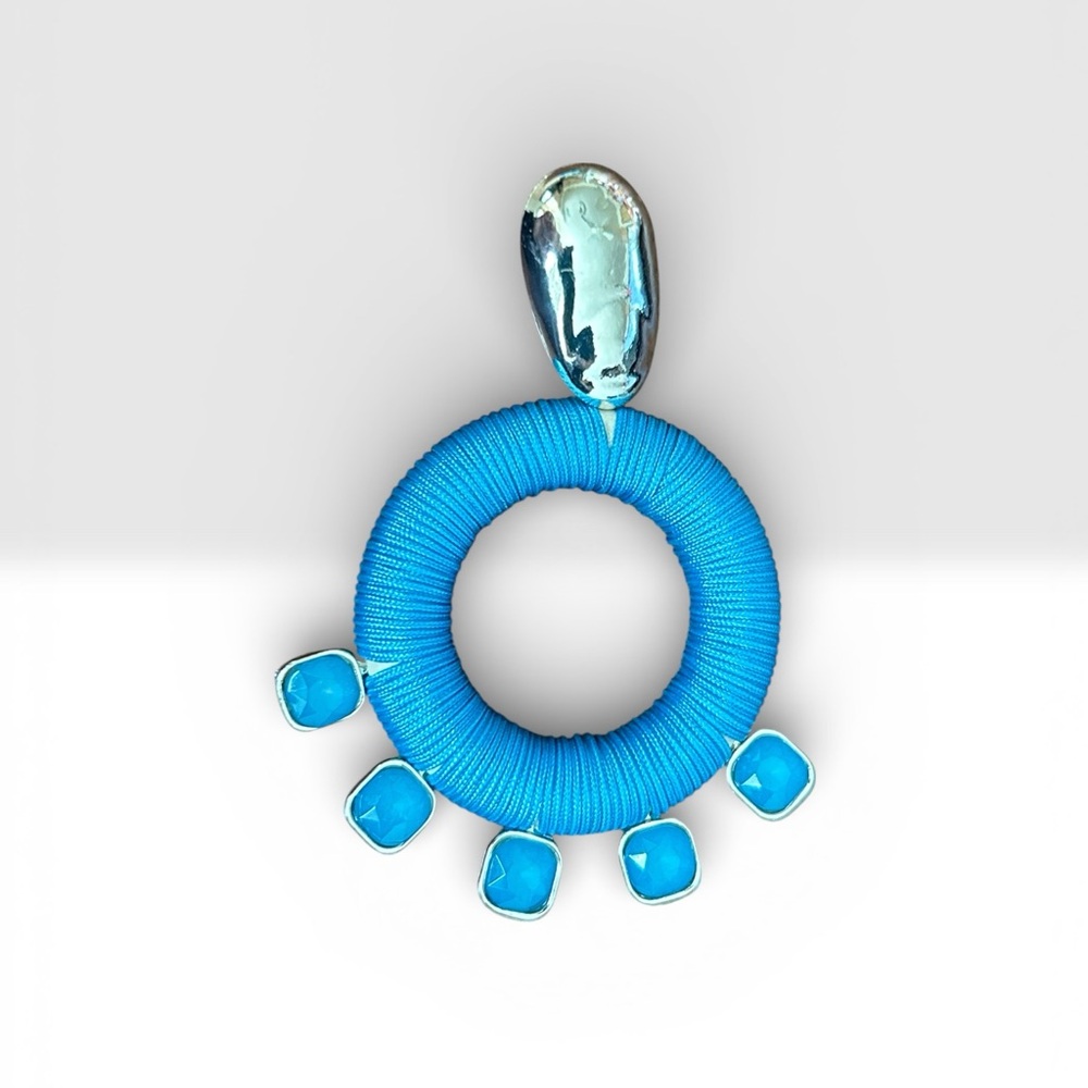 Turquoise Hoop Earrings with Silver Accents by Ashley Stewart - Picture 2 of 4
